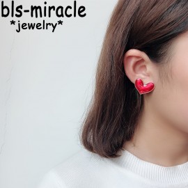 Bls-miracle 2018 Fashion Big Heart Earrings For Women Gold Color Double sided Red Earring Femme Statement Jewelry Party Gift 029