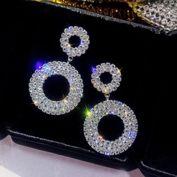 FYUAN New Crystal Drop Earrings Luxury Shining Gold Silver Color Round Rhinestone Dangle Earring for Women Wedding Party Jewelry
