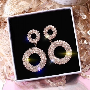 FYUAN New Crystal Drop Earrings Luxury Shining Gold Silver Color Round Rhinestone Dangle Earring for Women Wedding Party Jewelry