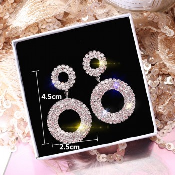FYUAN New Crystal Drop Earrings Luxury Shining Gold Silver Color Round Rhinestone Dangle Earring for Women Wedding Party Jewelry