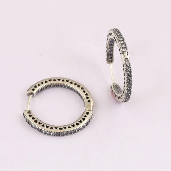 Authentic 925 Silver Earring For Women Love Hearts Hoop Earrings Pave Crystals Girl Gift fit Lady Jewelry