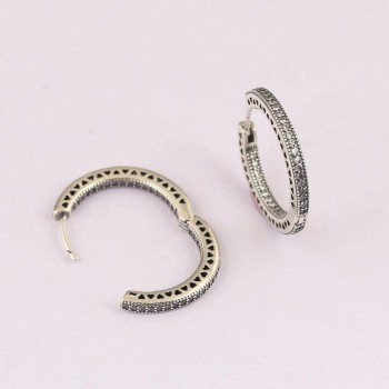 Authentic 925 Silver Earring For Women Love Hearts Hoop Earrings Pave Crystals Girl Gift fit Lady Jewelry