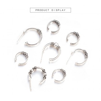 Vintage Silver Bohemian Punk Small Round Circle hoop earrings set Retro charm pendant earring minimalist jewelry gift for women