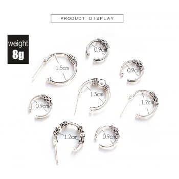 Vintage Silver Bohemian Punk Small Round Circle hoop earrings set Retro charm pendant earring minimalist jewelry gift for women