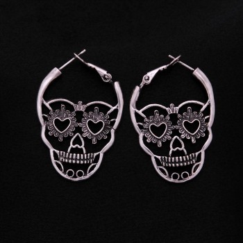 Vintage Antique Silver Color Love Heart Eyes Skull Hoop Earrings for Women Punk Party Skeleton Jewelry pendientes mujer moda