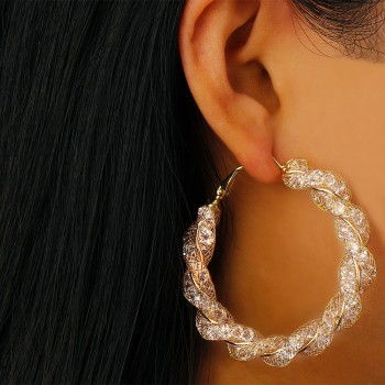 17KM Oversize Geometric Circle Round Hoop Earrings for Women Brincos Cubic Zirconia Twist Earring Gold Color Party Jewelry Gift