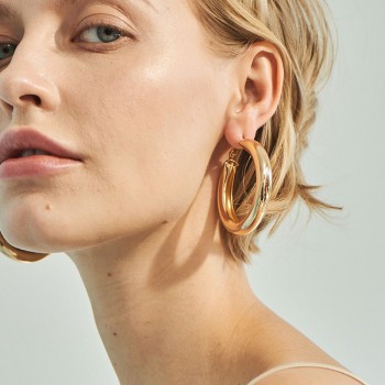 SRCOI 50 MM Big Gold Hoops Earrings Minimalist Thick Tube Round Circle Rings Earrings For Women Zinc Alloy Trendy Hiphop Rock