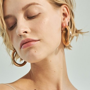SRCOI 50 MM Big Gold Hoops Earrings Minimalist Thick Tube Round Circle Rings Earrings For Women Zinc Alloy Trendy Hiphop Rock