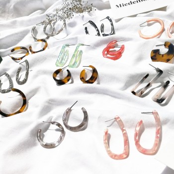 UJBOX Japanese Korean Geometric Acetate Earrings Multi Color Harajuku Acetic Acid Earrings Summer Leopard Hoop Earrings E363