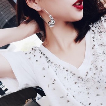 European Stainless Steel Punk Hoop Earring Metal Balls Pendant Geometric Circle Loop Earrings for Women Jewelry Christmas Gift
