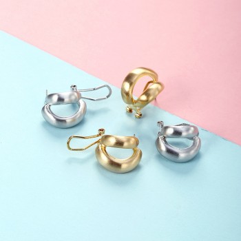 Women Clip Earrings Geometric Copper Metal Gold Silver Color High Quality New Fashion Design Gift for Office Ladies Korean Style