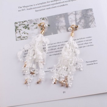 JIOFREE Fashion Clip on Earring no pierced Female Hanging Tassel Flower Fringe Statement Boho Lace Women Wedding Pendant Jewelry