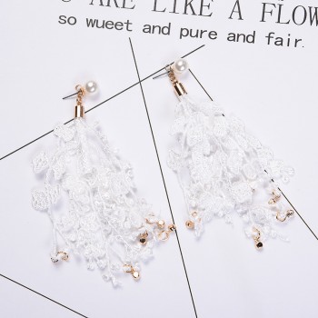 JIOFREE Fashion Clip on Earring no pierced Female Hanging Tassel Flower Fringe Statement Boho Lace Women Wedding Pendant Jewelry