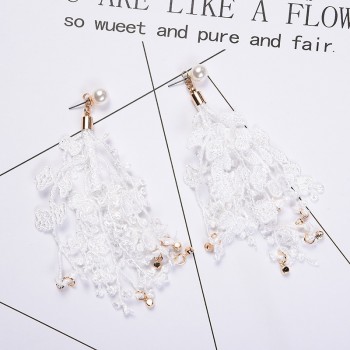 JIOFREE Fashion Clip on Earring no pierced Female Hanging Tassel Flower Fringe Statement Boho Lace Women Wedding Pendant Jewelry