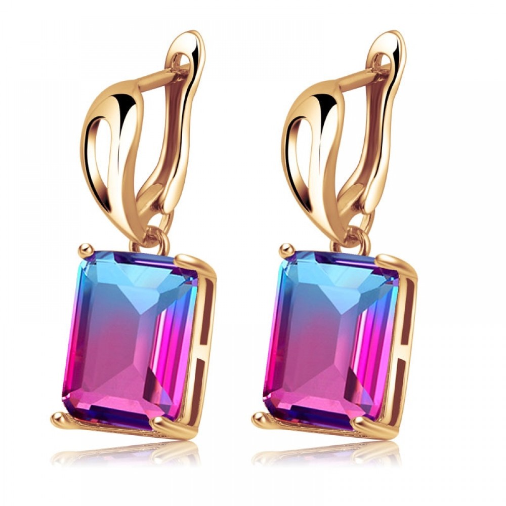 Sellsets Trendy Color Tourmaline Rainbow Water Drop amp; Square Cubic Zirconia Clip Earrings For Women Wedding Party Jewelry Bijou