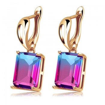 Sellsets Trendy Color Tourmaline Rainbow Water Drop amp; Square Cubic Zirconia Clip Earrings For Women Wedding Party Jewelry Bijou