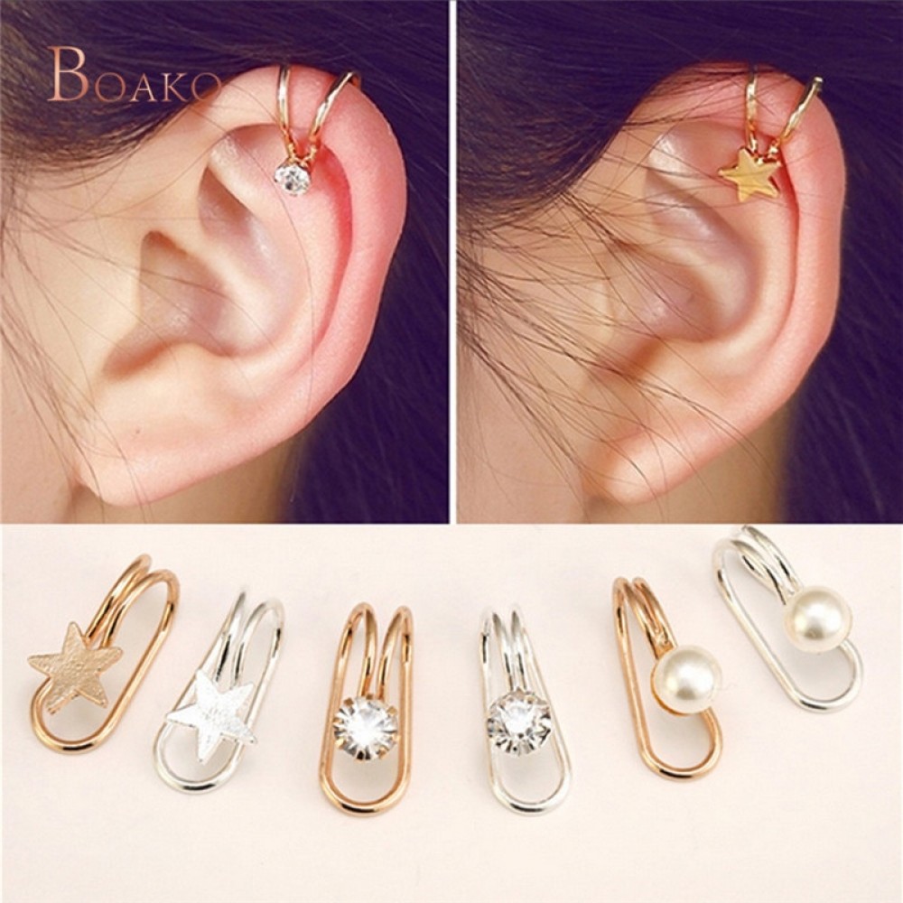 Ear Cuff Zircon Pentagram Clip Earring 2018 Clip Earring No Hole C or U design earcuff clip earrings without piercing jewelry Z4