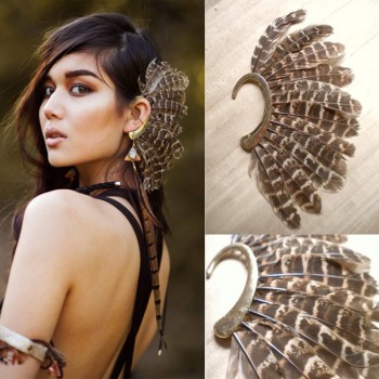 Africa Wholesale or Retail- New Unique 1Pc(Left)Unisex Big Feather Ear Cuff Non Piercing Gold Clip On Earrings For Women/Men