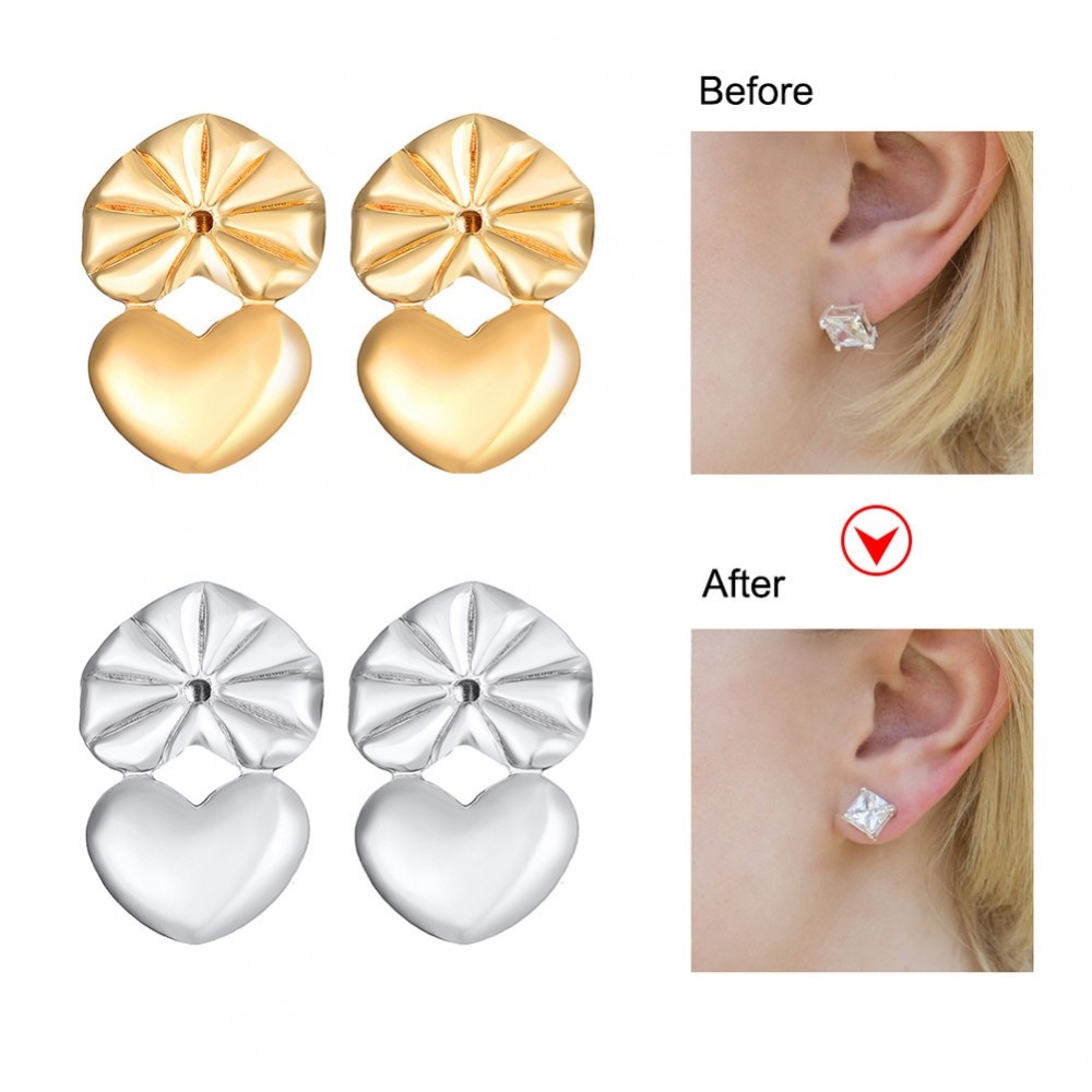 1 Pair Earring Backs Support Post Ear Stud Lifts Lifters Hypoallergenic Heart Shape @M23