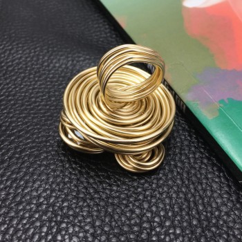 MANILAI Boho Handmade Big Champagne Crystal Rings For Women Fashion Jewelry Gold Color Wire Helical Wound Beads Finger Ring