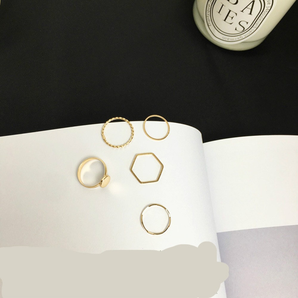 Set Punk Wholesale Sales 2018 Fashion New Ring Personality Simple Wave Irregular Tail Ring 5 Piece Suit Ladies Ring Simple