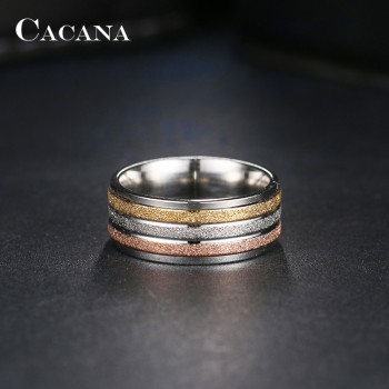 CACANA Stainless Steel Rings For Women Three Colors Lines Trendy Personalized Wedding Ring Women Party Jewelry Wholesale R208