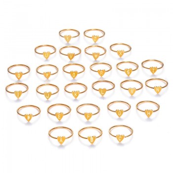 Personalized Hand Stamped Stacking A-Z Initial Ring Bohemian Engraved Letter Rings for Women Gold Color Heart Rings