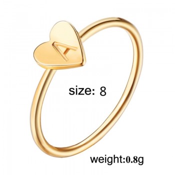 Personalized Hand Stamped Stacking A-Z Initial Ring Bohemian Engraved Letter Rings for Women Gold Color Heart Rings