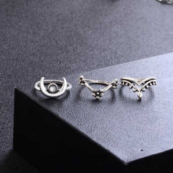 14 Pcs/ Set Punk Crystal Moon Flower Leaves Water Drop Tarot Symbol Irregular Joint Ring Women Charm Silver Ring Set Combination
