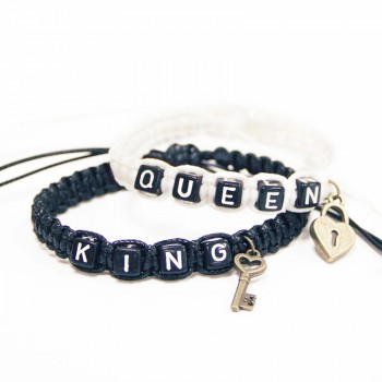 2pcs/pair Couple Bracelets Black King And White Queen With Key Lock Rope Chains Lovers Gift Handmade Charm Bracelets Accessories