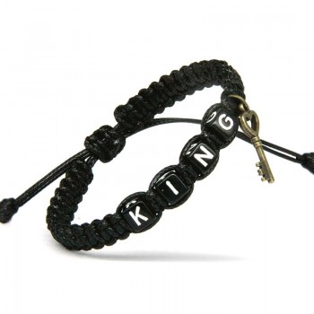 2pcs/pair Couple Bracelets Black King And White Queen With Key Lock Rope Chains Lovers Gift Handmade Charm Bracelets Accessories