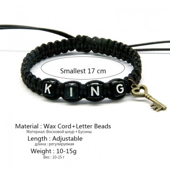 2pcs/pair Couple Bracelets Black King And White Queen With Key Lock Rope Chains Lovers Gift Handmade Charm Bracelets Accessories