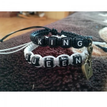 2pcs/pair Couple Bracelets Black King And White Queen With Key Lock Rope Chains Lovers Gift Handmade Charm Bracelets Accessories