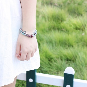 Flower Ceramic Beads Double Bracelets Natural Stone Charm Handmade Accessories Bronze Porcelain Statement Bangles Fashion Gift