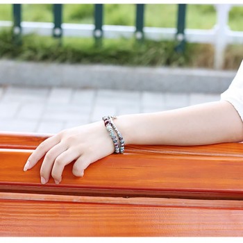 Flower Ceramic Beads Double Bracelets Natural Stone Charm Handmade Accessories Bronze Porcelain Statement Bangles Fashion Gift