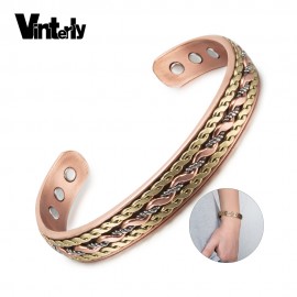 Vinterly Energy Magnetic Bracelet Copper Twisted Wide Bracelet for Women Adjustable Open Cuff Copper Bracelets amp; Bangles Men