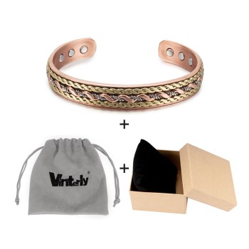 Vinterly Energy Magnetic Bracelet Copper Twisted Wide Bracelet for Women Adjustable Open Cuff Copper Bracelets amp; Bangles Men