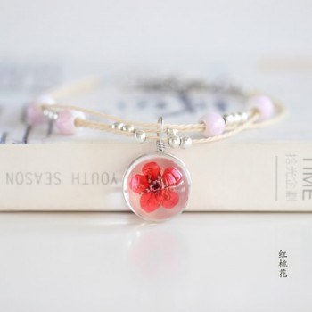 Glass ball  flower specimen bracelet flower and plant specimen with ceramic beads bracelets for girls #N001