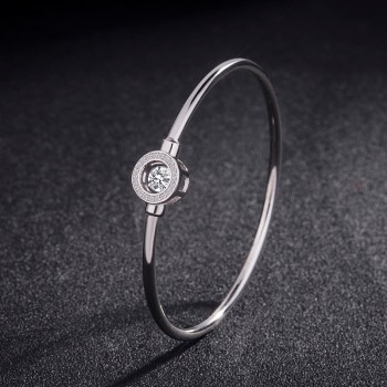 Real 925 Sterling Silver Round Bangles Simple Trendy zircon Bangles amp; Bracelet for Women Lady Fine Jewelry Present
