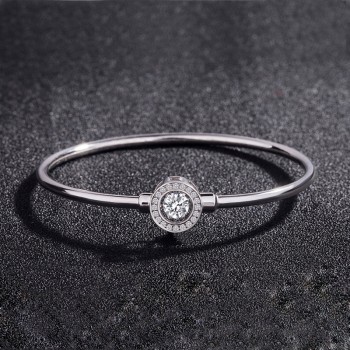 Real 925 Sterling Silver Round Bangles Simple Trendy zircon Bangles amp; Bracelet for Women Lady Fine Jewelry Present