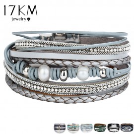 17KM Vintage Multiple Layers Leather Bracelets For Women Men New Simulated Pearl Fashion Charms Bracelet Femme Statement Jewelry