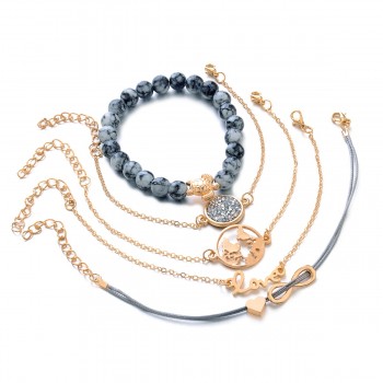 5 Pcs/ Set Turtle Map Heart Letter Love Crystal Beads Chain Multilayer Charm Bracelets Sets for Women Girl Bohemian Jewelry Gifs