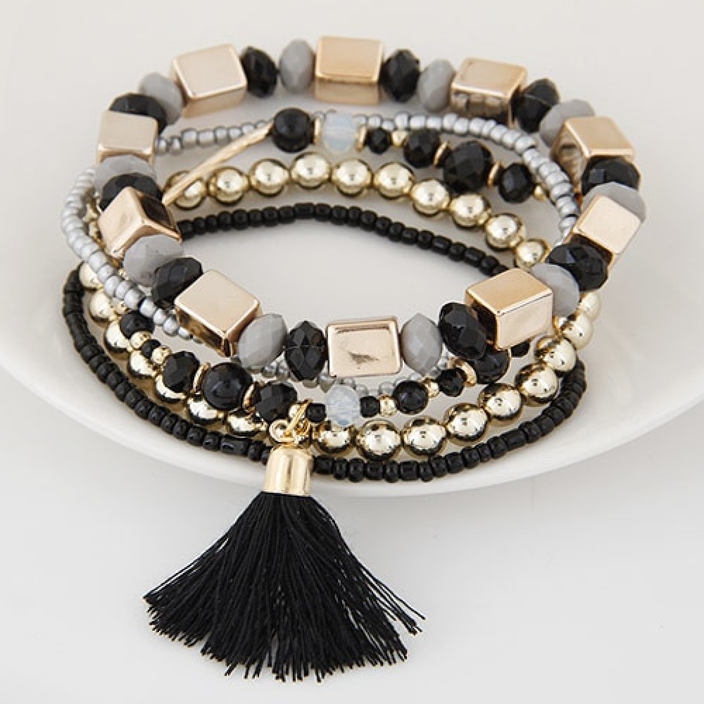 LEMOER 5pcs/set Bohemian Beach style Candy Color Multilayer Beads Tassel Charm Bracelets Bangles For Women Gift Pulseras Mujer