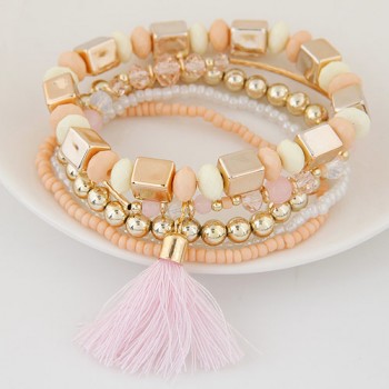 LEMOER 5pcs/set Bohemian Beach style Candy Color Multilayer Beads Tassel Charm Bracelets Bangles For Women Gift Pulseras Mujer