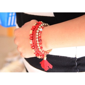 LEMOER 5pcs/set Bohemian Beach style Candy Color Multilayer Beads Tassel Charm Bracelets Bangles For Women Gift Pulseras Mujer