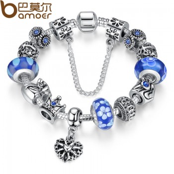 BAMOER Queen Jewelry Silver Charms Bracelet amp; Bangles With Queen Crown Beads Bracelet for Women ANNIVERSARY SALE 2018 PA1823