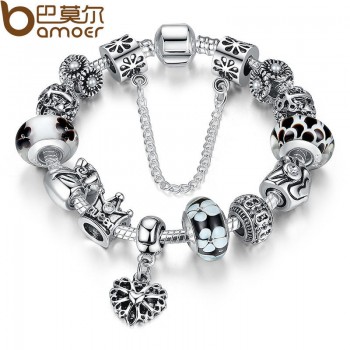 BAMOER Queen Jewelry Silver Charms Bracelet amp; Bangles With Queen Crown Beads Bracelet for Women ANNIVERSARY SALE 2018 PA1823