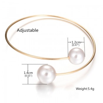 New Wedding Jewelry Gold/Silver Plated Open Cuff Bracelets Simple Double Simulated Pearl Ball Bead Adjustable Bangles For Women