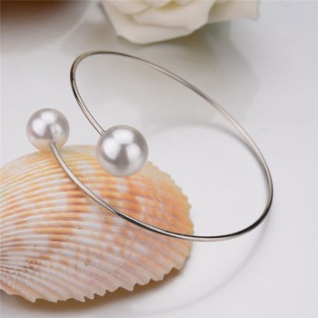 New Wedding Jewelry Gold/Silver Plated Open Cuff Bracelets Simple Double Simulated Pearl Ball Bead Adjustable Bangles For Women
