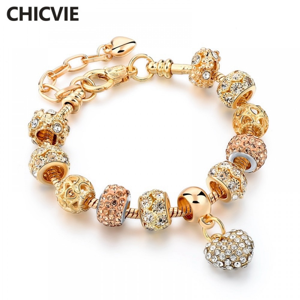 CHICVIE Gold Color Crystal Heart Charm Personalized Bracelets amp; Bangles For Women Trendy Jewelry Handmade DIY Bracelet Sbr160056